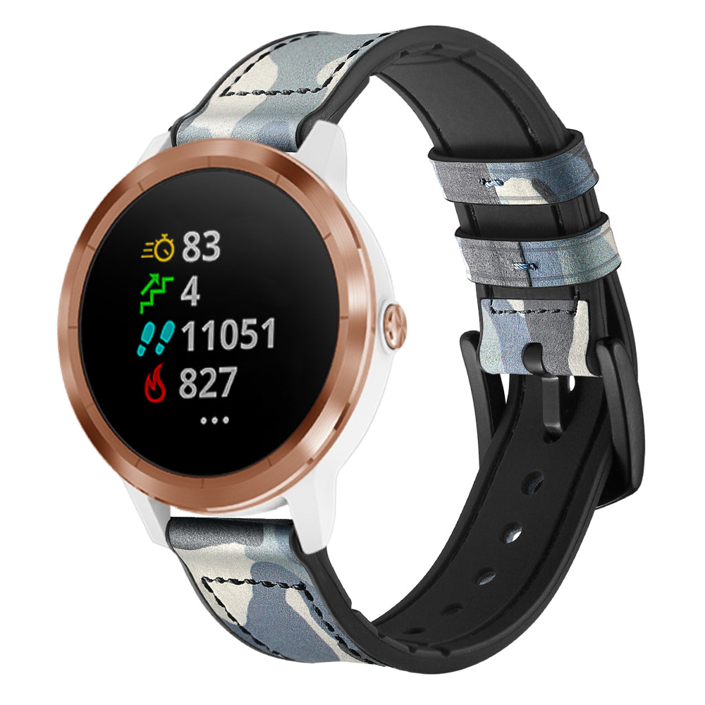 20mm Genuine Leather Coated Silicone Smart Watch Strap for Garmin Vivoactive 3/Vivomove HR