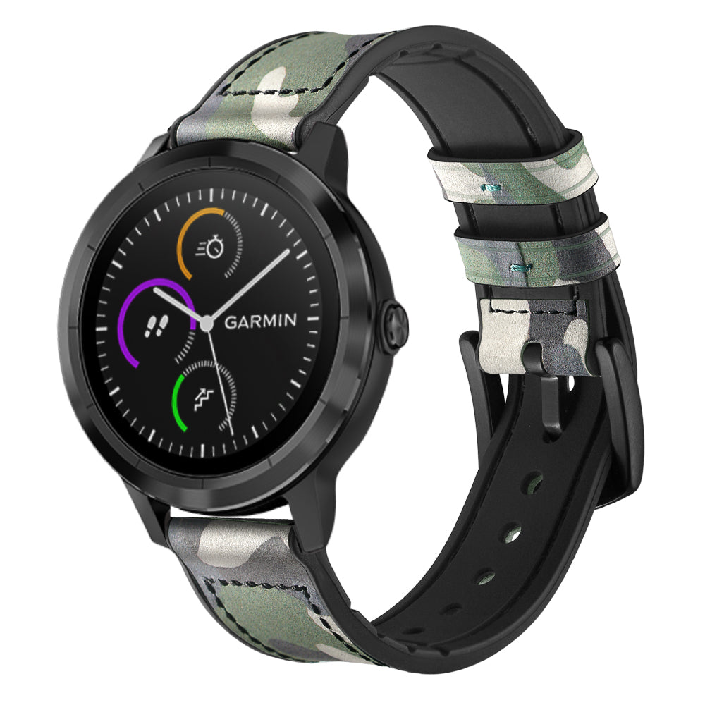 20mm Genuine Leather Coated Silicone Smart Watch Strap for Garmin Vivoactive 3/Vivomove HR
