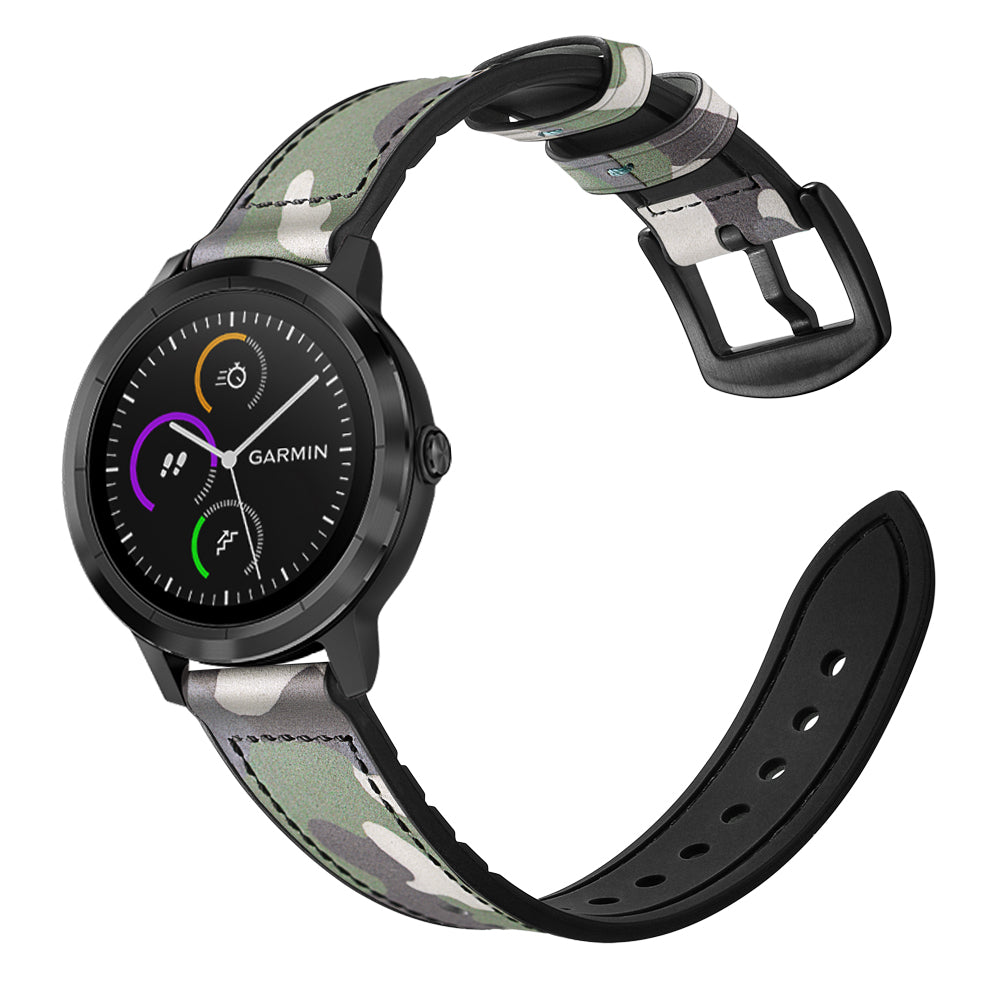 20mm Genuine Leather Coated Silicone Smart Watch Strap for Garmin Vivoactive 3/Vivomove HR