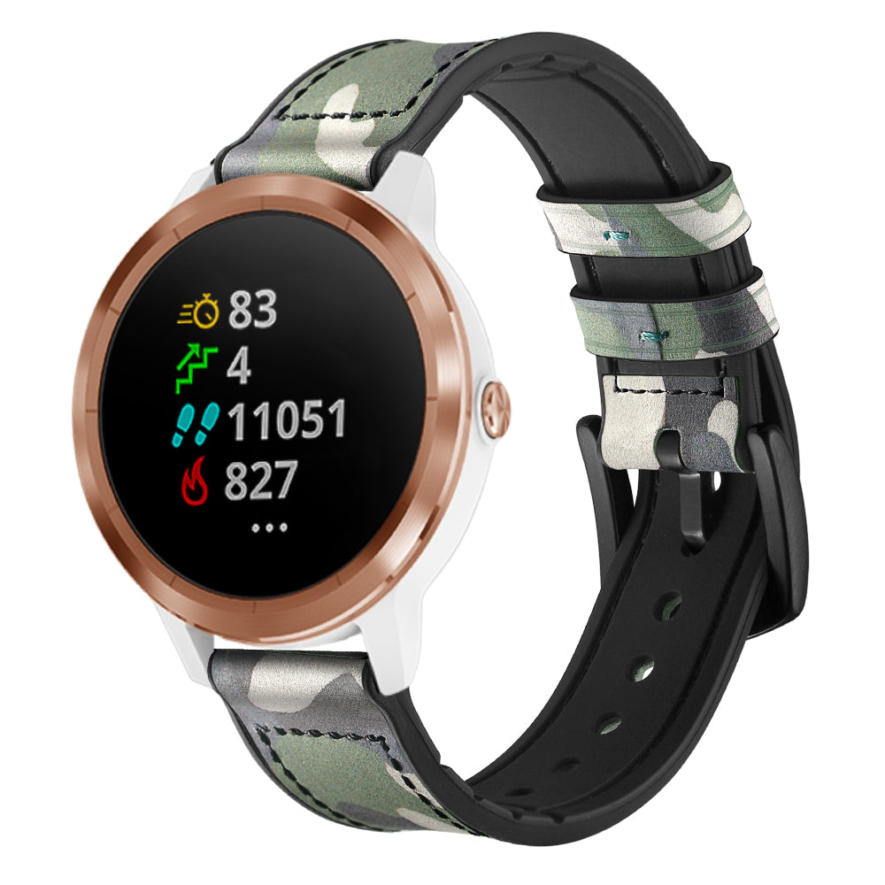20mm Genuine Leather Coated Silicone Smart Watch Strap for Garmin Vivoactive 3/Vivomove HR