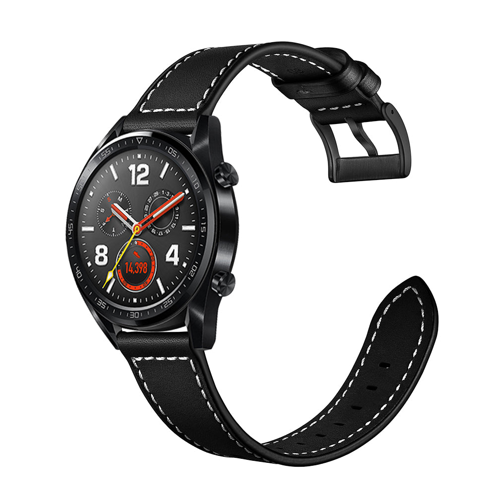 22mm Stitching Decor Genuine Leather Watch Strap Bracelet Wristband for Huawei Watch GT / Watch 2 / Watch Magic