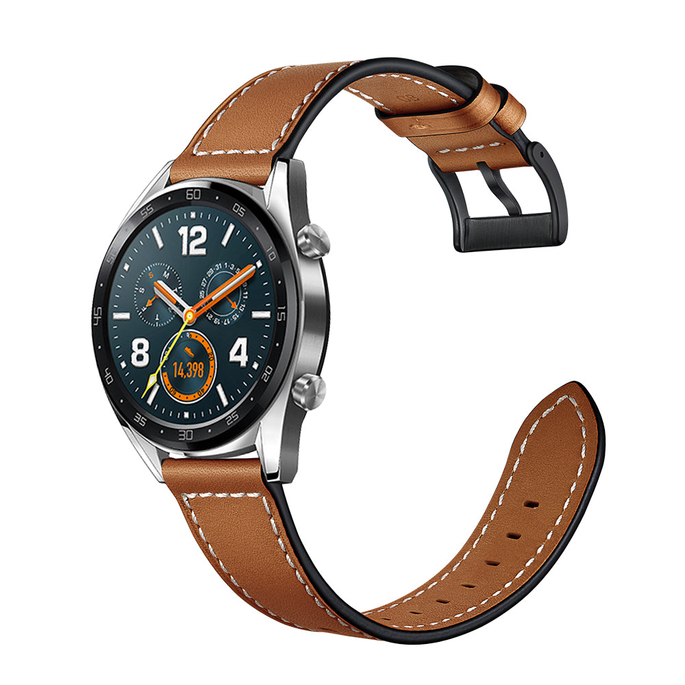 22mm Stitching Decor Genuine Leather Watch Strap Bracelet Wristband for Huawei Watch GT / Watch 2 / Watch Magic