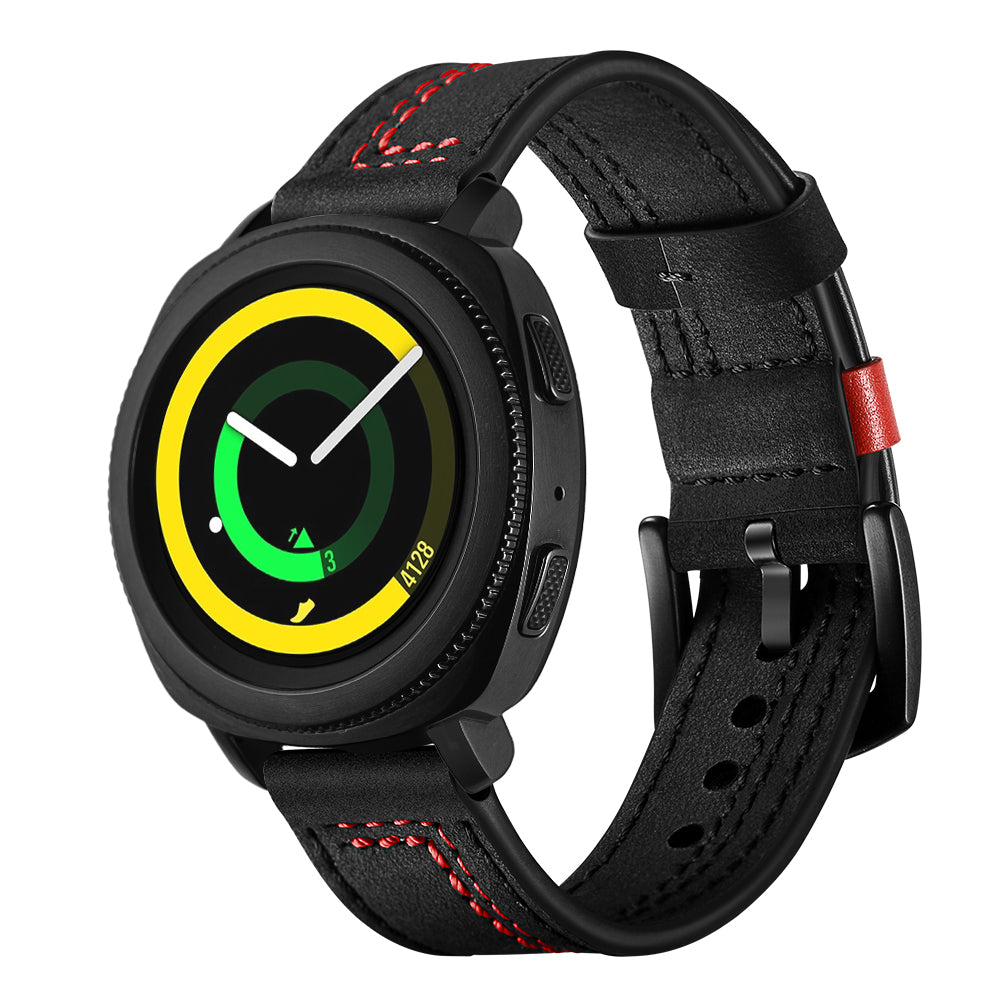 20mm Stitching Decor Genuine Leather Wrist Band Strap Replacement for Samsung Galaxy Watch4 Classic 46mm 42mm/Galaxy Watch4 44mm 40mm/Watch S4 Gear Sport