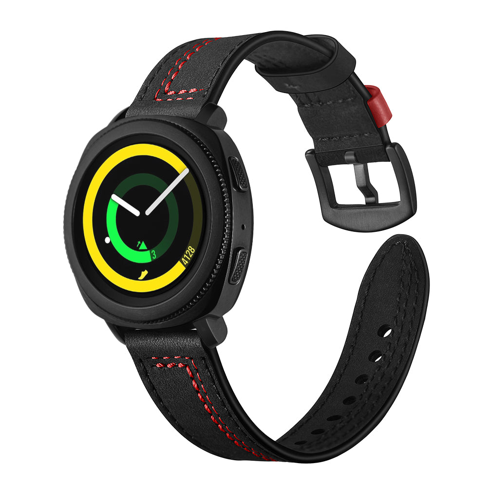 20mm Stitching Decor Genuine Leather Wrist Band Strap Replacement for Samsung Galaxy Watch4 Classic 46mm 42mm/Galaxy Watch4 44mm 40mm/Watch S4 Gear Sport