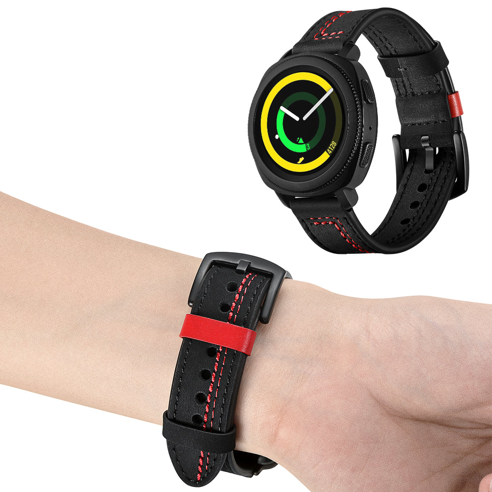 20mm Stitching Decor Genuine Leather Wrist Band Strap Replacement for Samsung Galaxy Watch4 Classic 46mm 42mm/Galaxy Watch4 44mm 40mm/Watch S4 Gear Sport