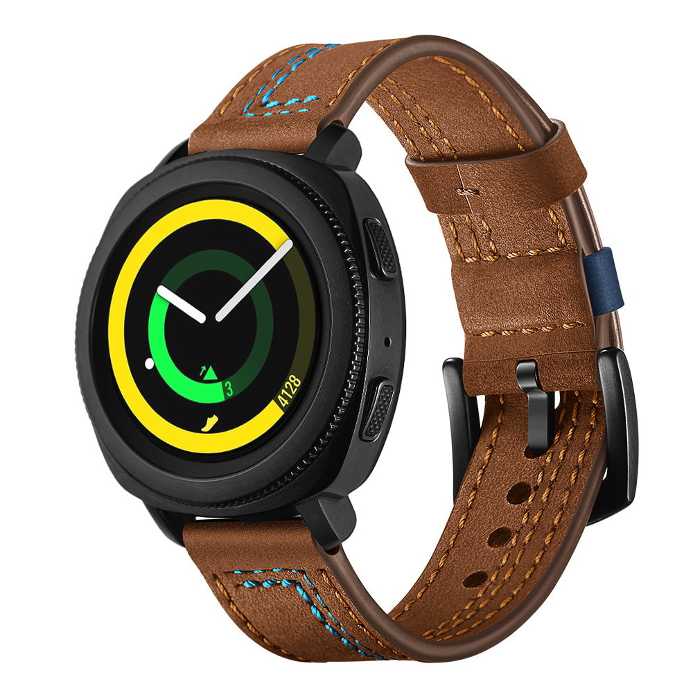 20mm Stitching Decor Genuine Leather Wrist Band Strap Replacement for Samsung Galaxy Watch4 Classic 46mm 42mm/Galaxy Watch4 44mm 40mm/Watch S4 Gear Sport