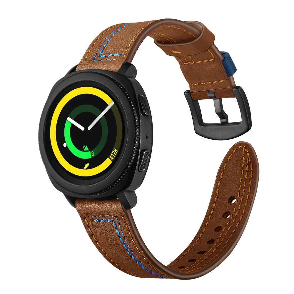 20mm Stitching Decor Genuine Leather Wrist Band Strap Replacement for Samsung Galaxy Watch4 Classic 46mm 42mm/Galaxy Watch4 44mm 40mm/Watch S4 Gear Sport