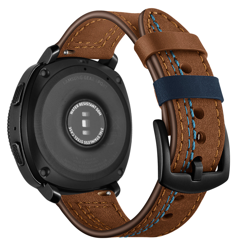 20mm Stitching Decor Genuine Leather Wrist Band Strap Replacement for Samsung Galaxy Watch4 Classic 46mm 42mm/Galaxy Watch4 44mm 40mm/Watch S4 Gear Sport