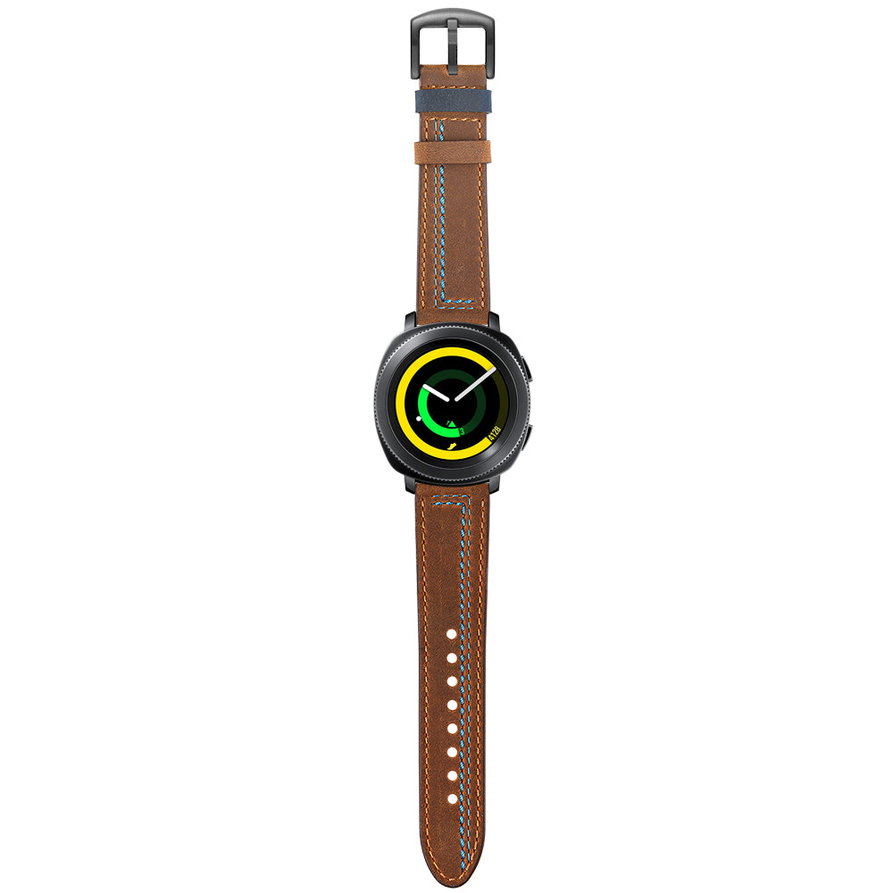 20mm Stitching Decor Genuine Leather Wrist Band Strap Replacement for Samsung Galaxy Watch4 Classic 46mm 42mm/Galaxy Watch4 44mm 40mm/Watch S4 Gear Sport