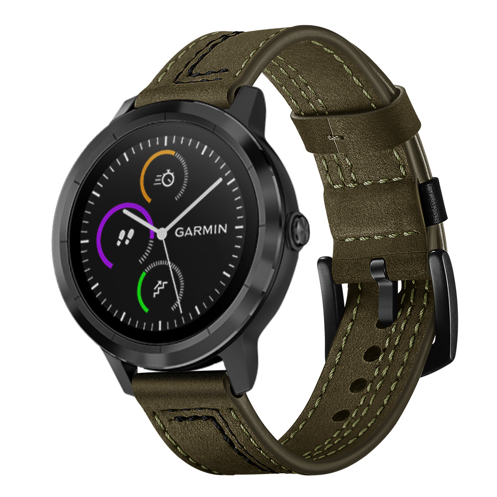 20mm Stitching Design Genuine Leather Wrist Band Strap Replacement for Garmin Vivoactive3 / VivomoveHR