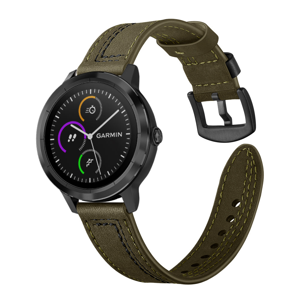 20mm Stitching Design Genuine Leather Wrist Band Strap Replacement for Garmin Vivoactive3 / VivomoveHR