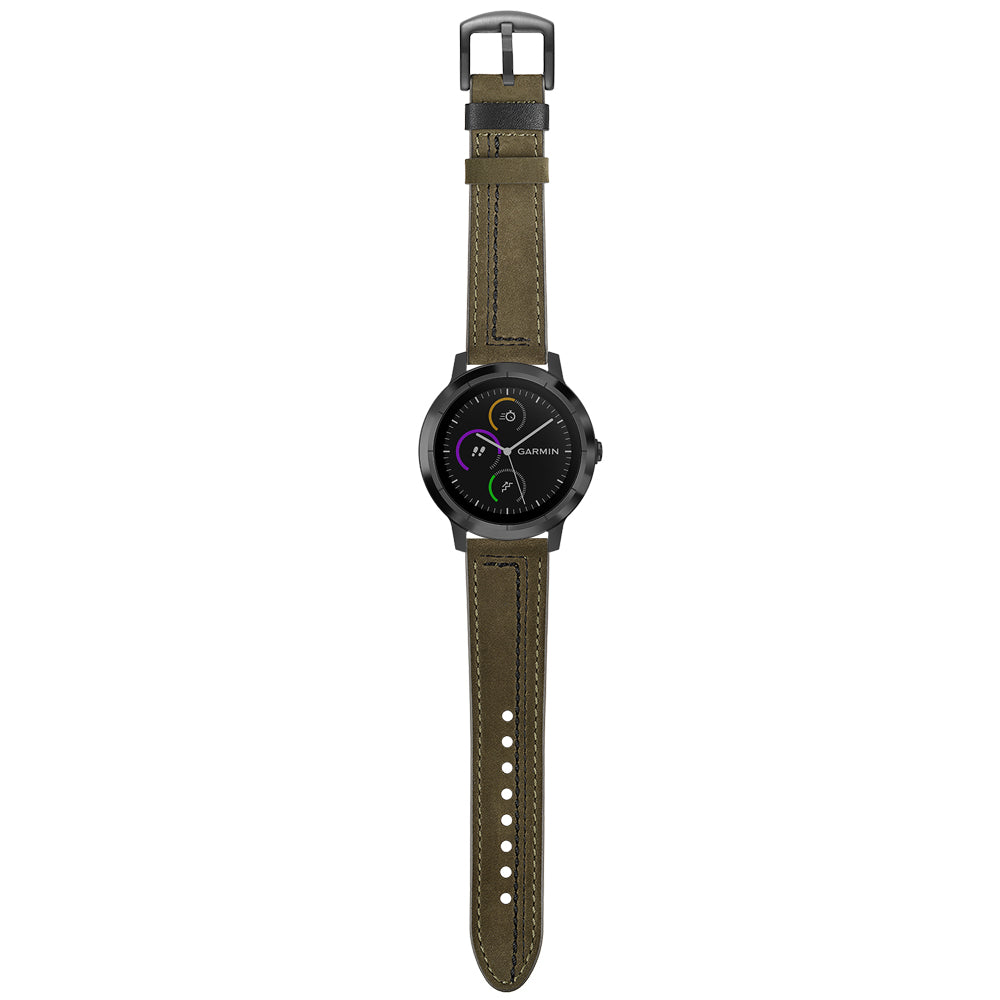 20mm Stitching Design Genuine Leather Wrist Band Strap Replacement for Garmin Vivoactive3 / VivomoveHR
