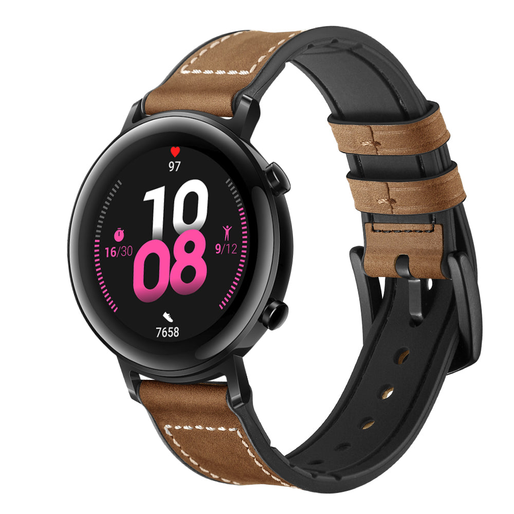 20mm Genuine Leather Coated Silicone Smart Watch Strap for Huawei Watch GT2 42mm
