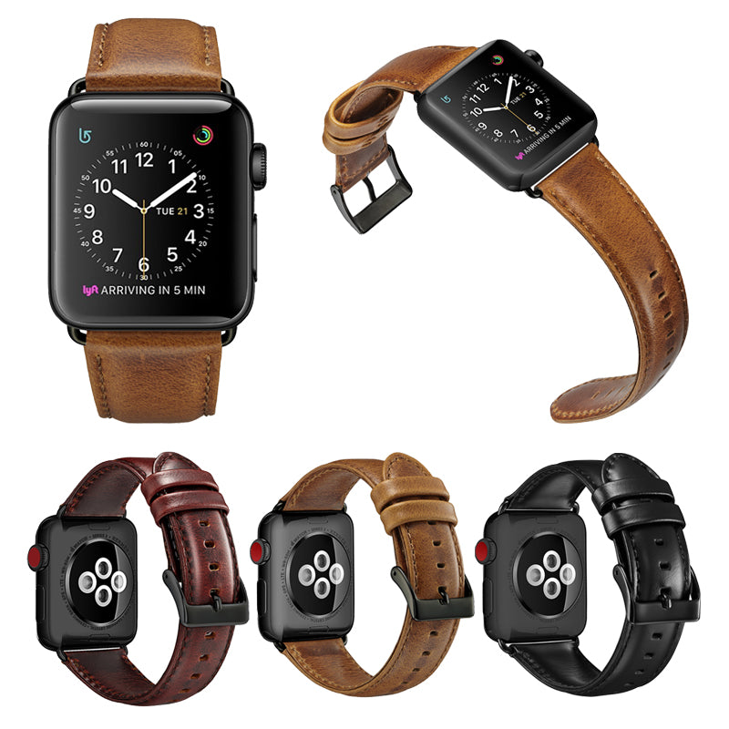 24mm Oil Wax Top Layer Genuine Leather Watch Band Replacement