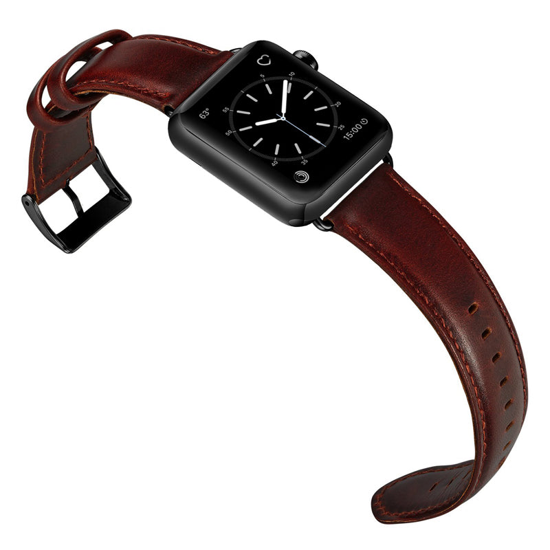 24mm Oil Wax Top Layer Genuine Leather Watch Band Replacement