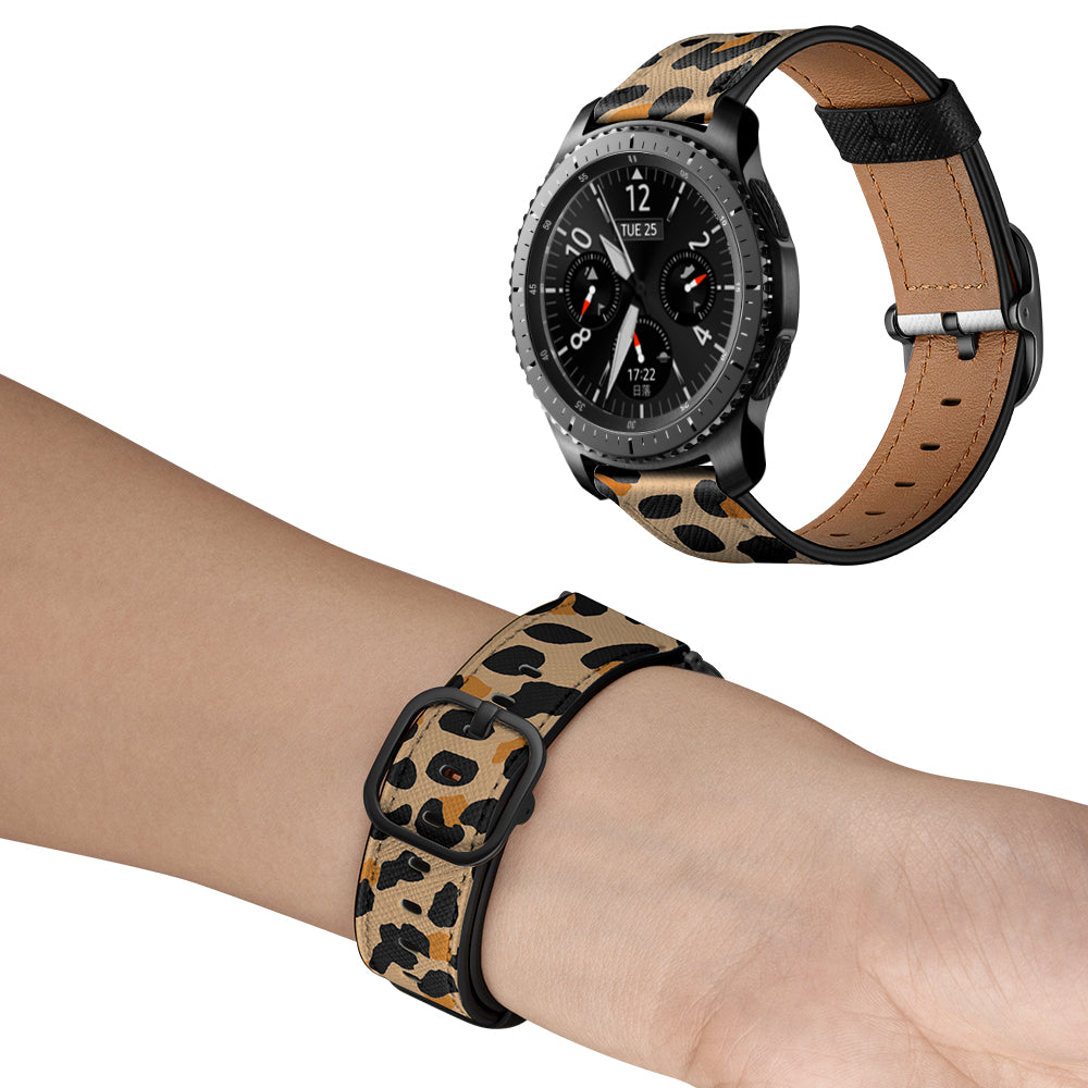 22mm Genuine Leather Stylish Printed Watch Band for Samsung Gear S3 Classic/S3 Frontier/Galaxy Watch 46mm