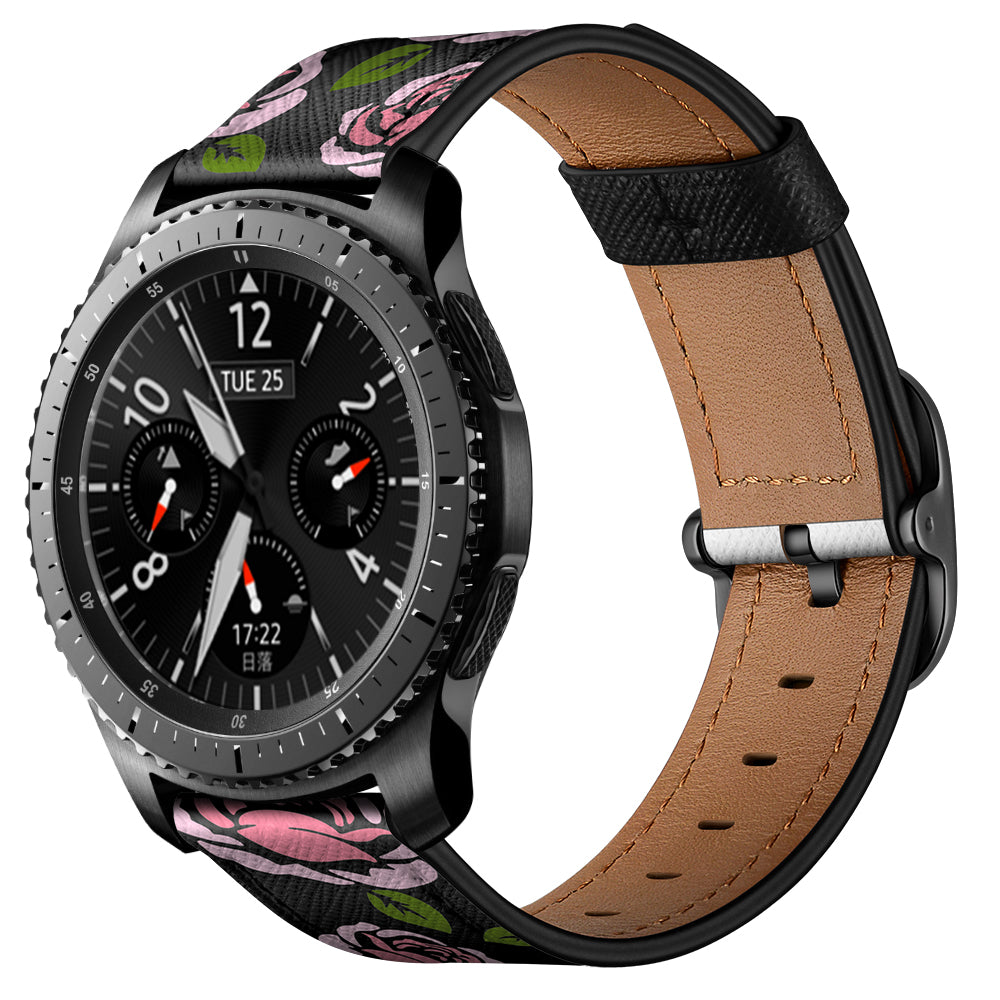 22mm Genuine Leather Stylish Printed Watch Band for Samsung Gear S3 Classic/S3 Frontier/Galaxy Watch 46mm