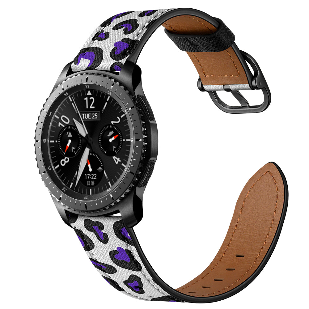 22mm Genuine Leather Stylish Printed Watch Band for Samsung Gear S3 Classic/S3 Frontier/Galaxy Watch 46mm