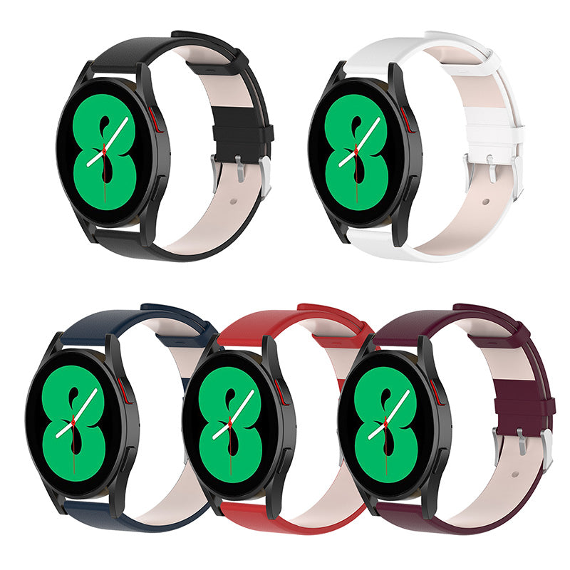 20mm Genuine Leather Smart Watch Band Replacement Wrist Strap with Tool for Samsung Galaxy Watch 4 40mm/Galaxy Watch 4 Classic 42mm