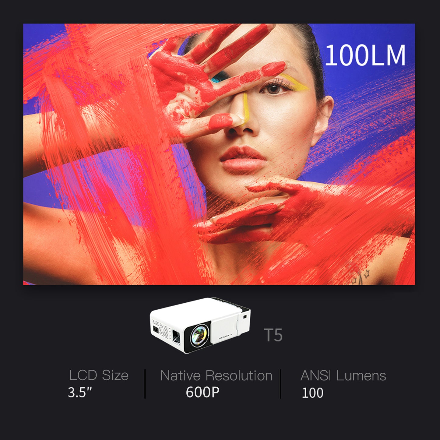 T5 Upgrade HD 1080P LED Video Projector Remote Control Office Home Theatre Device (CE Certificated)