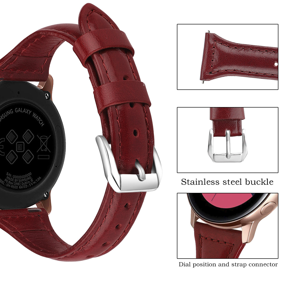22mm Top Layer Cowhide Genuine Leather Smart Watch Strap Slim Watchband for Samsung Galaxy Watch3 45mm/Huawei Watch GT 2 Pro
