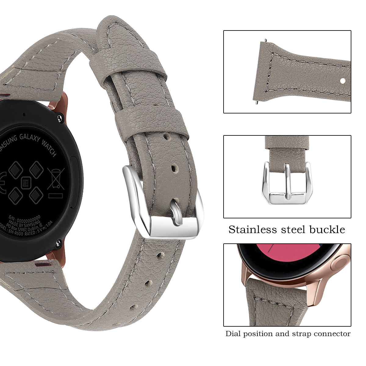 22mm Top Layer Cowhide Genuine Leather Smart Watch Strap Slim Watchband for Samsung Galaxy Watch3 45mm/Huawei Watch GT 2 Pro