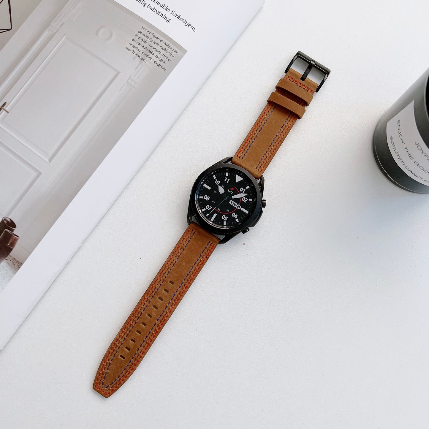 20mm Genuine Leather Smart Watch Replacement Strap for Samsung Galaxy Watch 4 / 4 Classic / Amazfit GTS 3