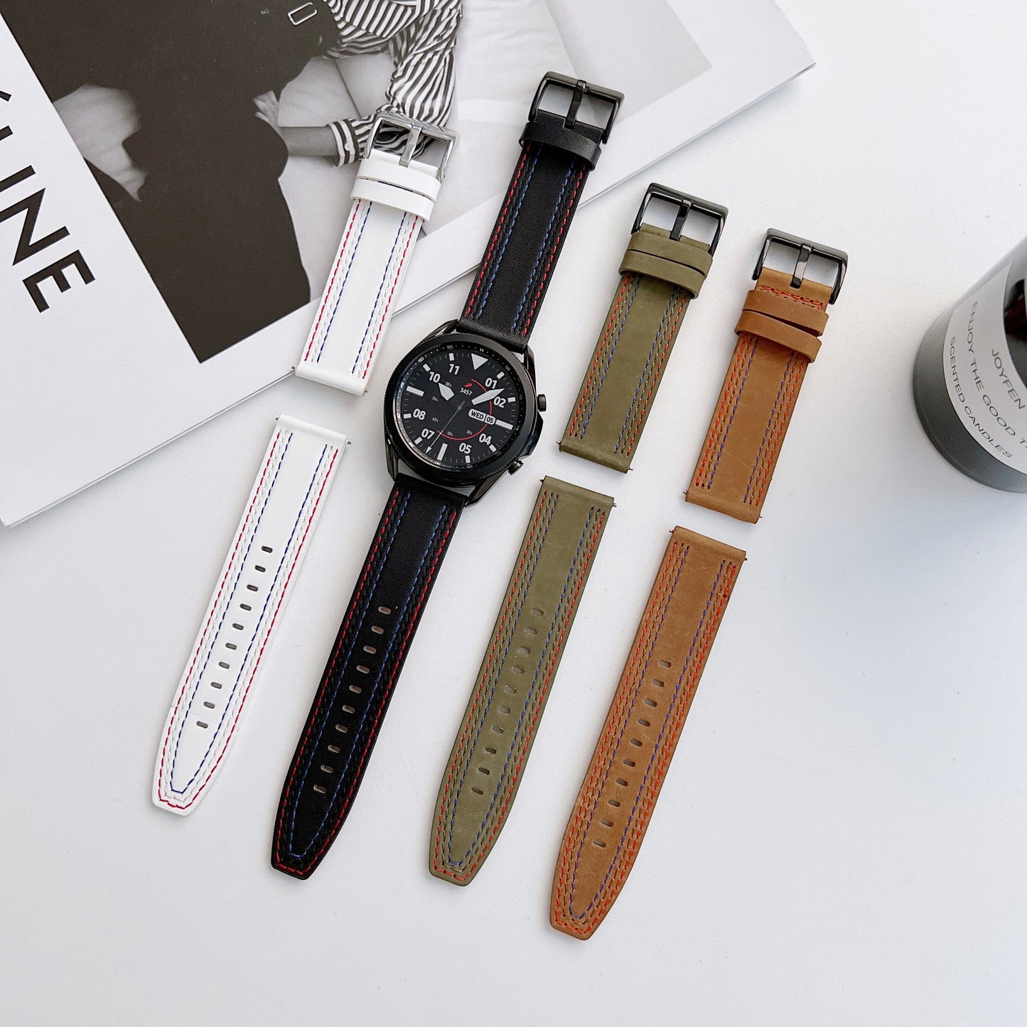 20mm Genuine Leather Smart Watch Replacement Strap for Samsung Galaxy Watch 4 / 4 Classic / Amazfit GTS 3