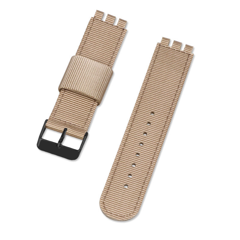 19mm Nylon + Canvas Watch Strap Replacement Watch Band with Black Buckle for Swatch