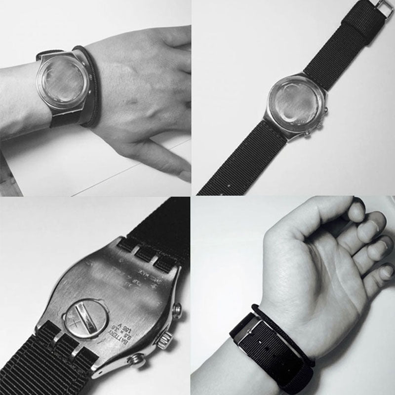 19mm Nylon + Canvas Watch Strap Replacement Watch Band with Black Buckle for Swatch
