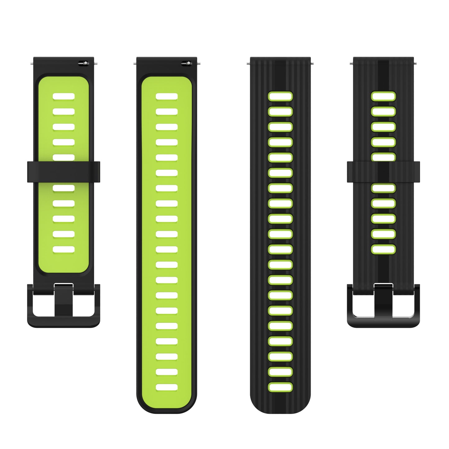 20mm Silicone Stripe Bi-color Watch Strap Soft Wristband with Buckle for Huawei Watch GT2 42mm/Samsung Galaxy Watch4 Classic 42mm/46mm/Watch4 40mm/44mm