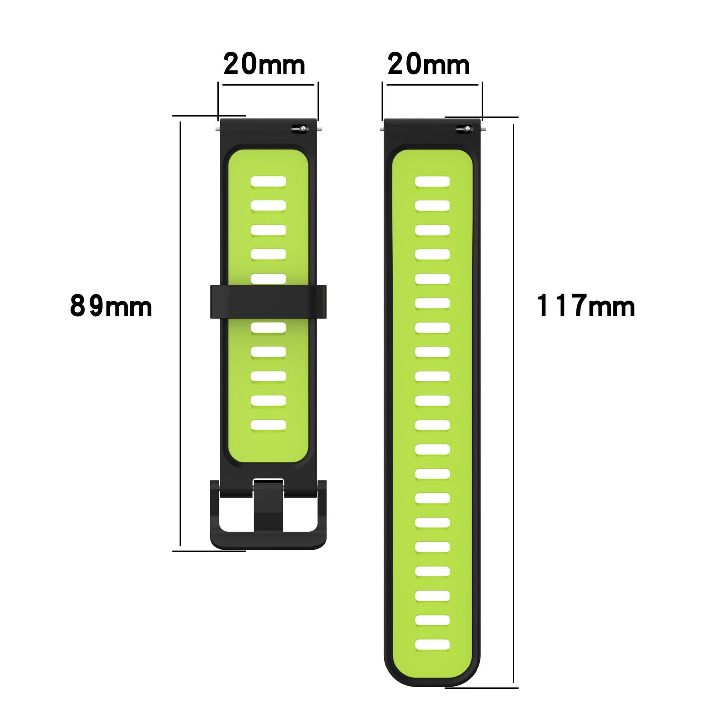 20mm Silicone Stripe Bi-color Watch Strap Soft Wristband with Buckle for Huawei Watch GT2 42mm/Samsung Galaxy Watch4 Classic 42mm/46mm/Watch4 40mm/44mm