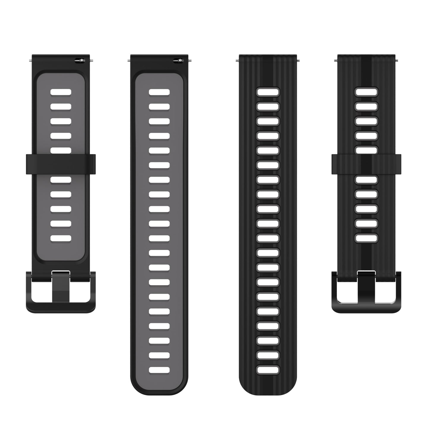 20mm Silicone Stripe Bi-color Watch Strap Soft Wristband with Buckle for Huawei Watch GT2 42mm/Samsung Galaxy Watch4 Classic 42mm/46mm/Watch4 40mm/44mm