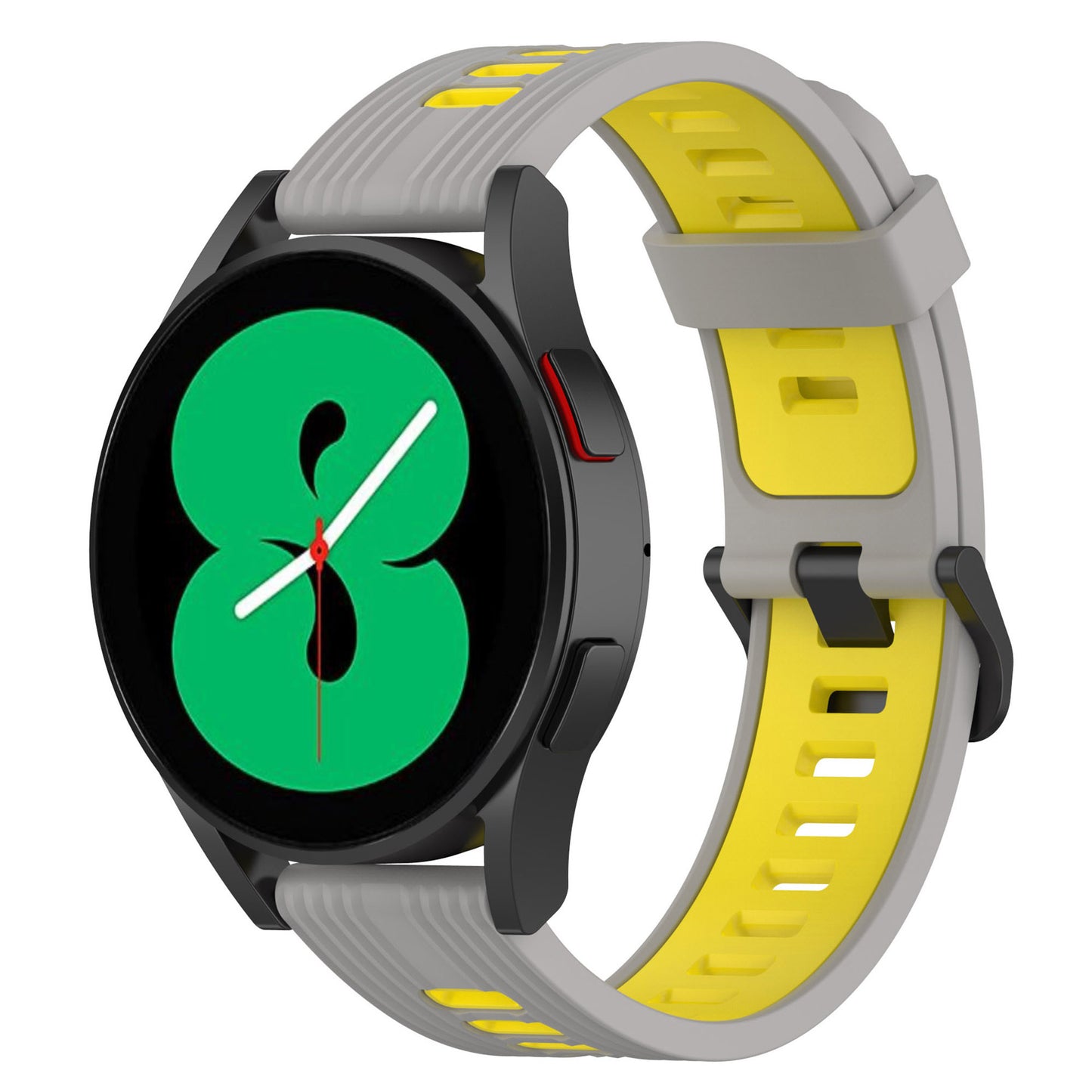 20mm Silicone Stripe Bi-color Watch Strap Soft Wristband with Buckle for Huawei Watch GT2 42mm/Samsung Galaxy Watch4 Classic 42mm/46mm/Watch4 40mm/44mm