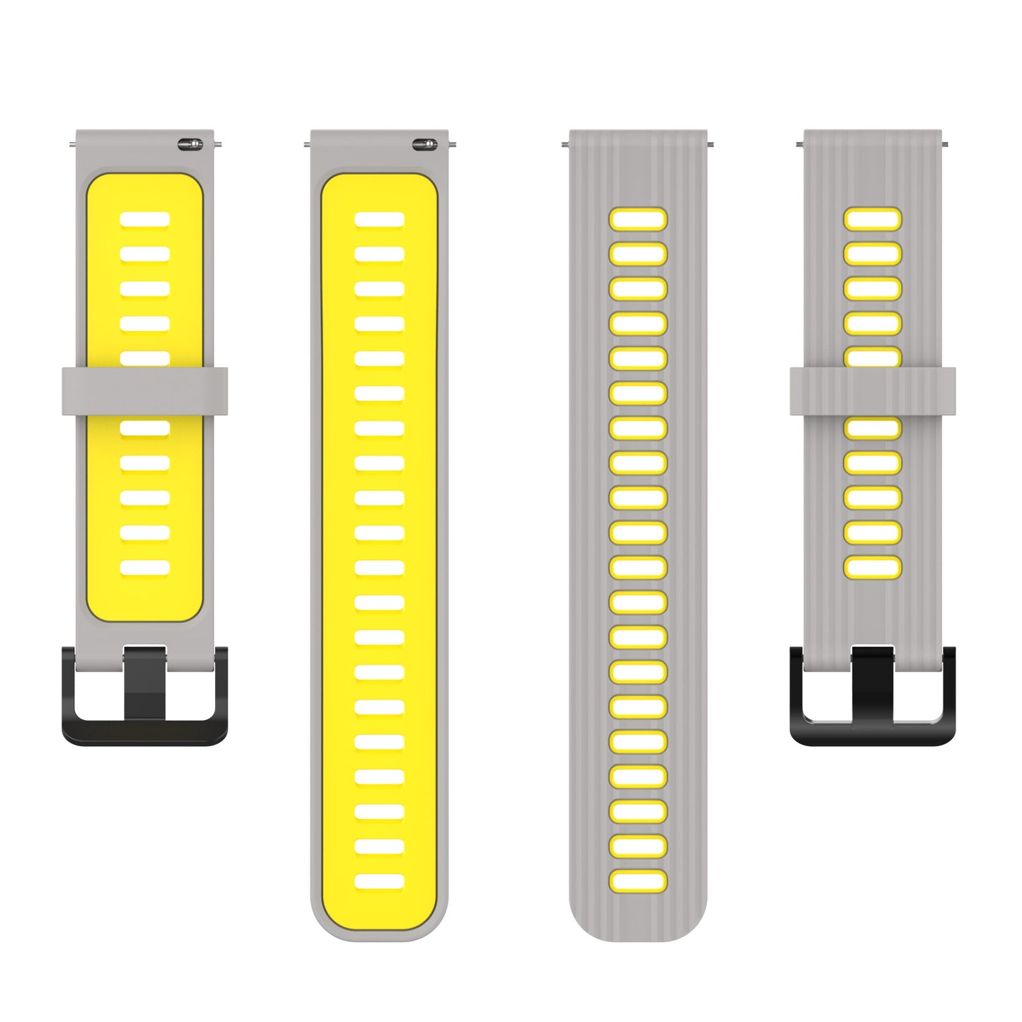 20mm Silicone Stripe Bi-color Watch Strap Soft Wristband with Buckle for Huawei Watch GT2 42mm/Samsung Galaxy Watch4 Classic 42mm/46mm/Watch4 40mm/44mm