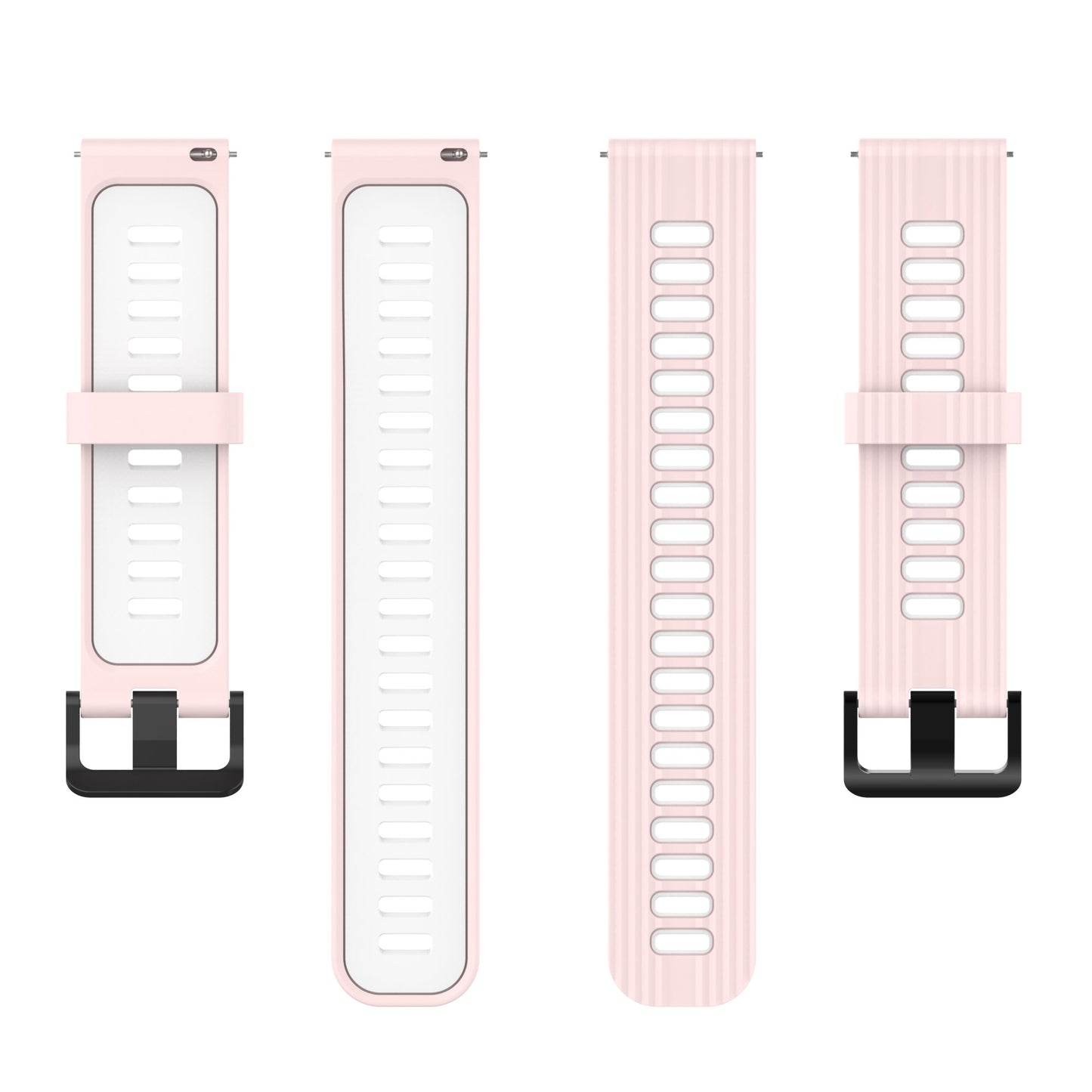 20mm Silicone Stripe Bi-color Watch Strap Soft Wristband with Buckle for Huawei Watch GT2 42mm/Samsung Galaxy Watch4 Classic 42mm/46mm/Watch4 40mm/44mm