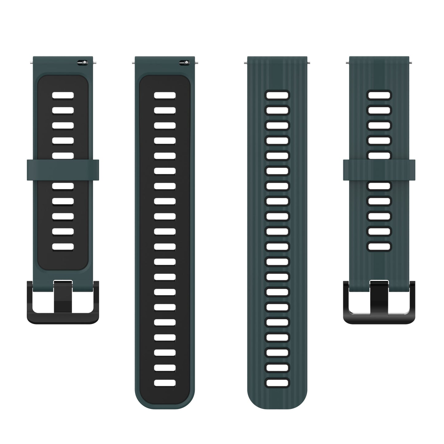20mm Silicone Stripe Bi-color Watch Strap Soft Wristband with Buckle for Huawei Watch GT2 42mm/Samsung Galaxy Watch4 Classic 42mm/46mm/Watch4 40mm/44mm