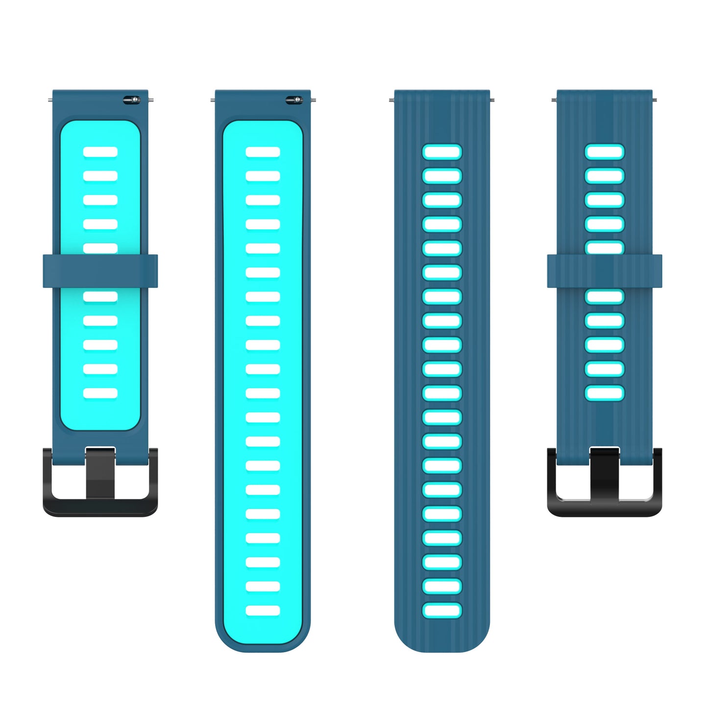 20mm Silicone Stripe Bi-color Watch Strap Soft Wristband with Buckle for Huawei Watch GT2 42mm/Samsung Galaxy Watch4 Classic 42mm/46mm/Watch4 40mm/44mm