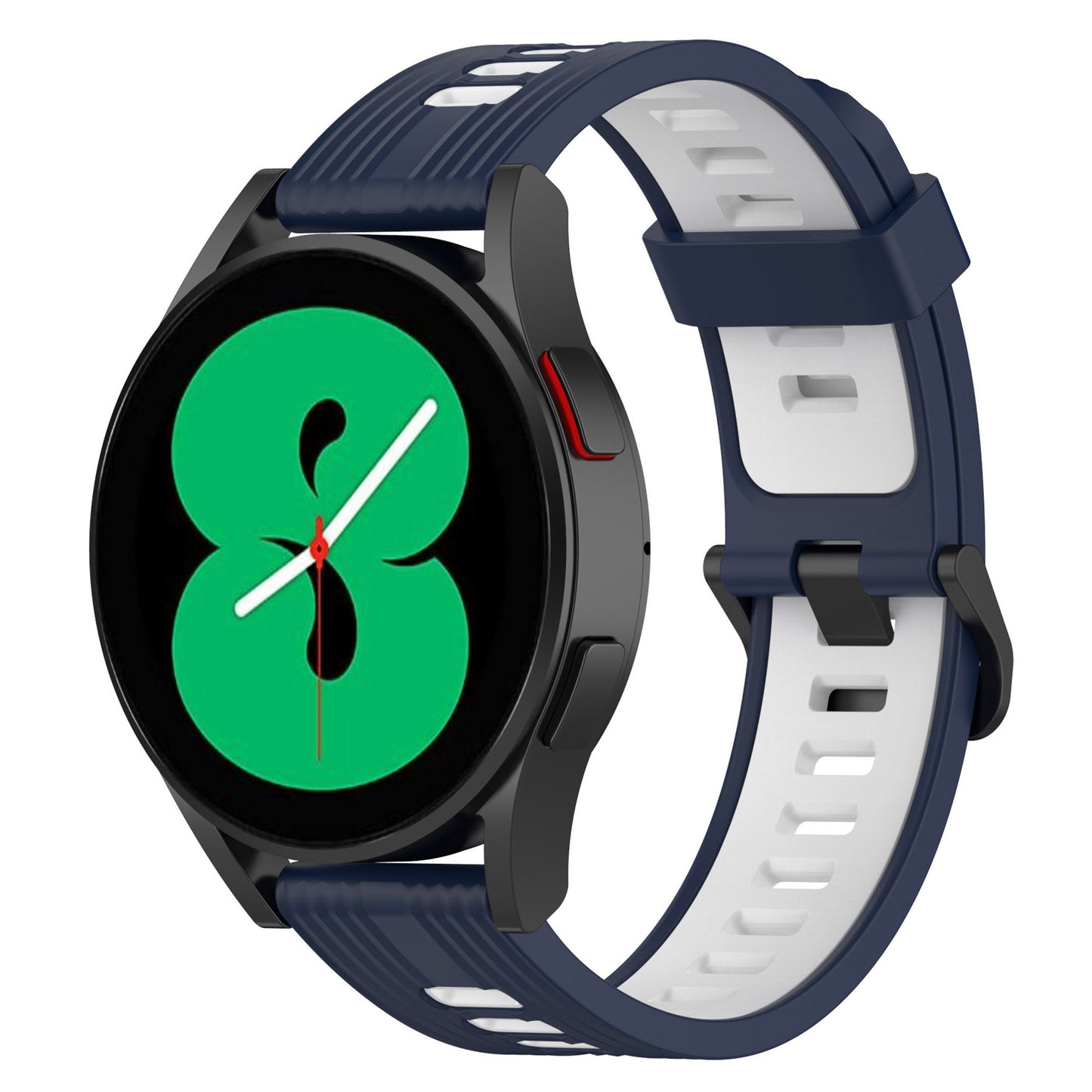 20mm Silicone Stripe Bi-color Watch Strap Soft Wristband with Buckle for Huawei Watch GT2 42mm/Samsung Galaxy Watch4 Classic 42mm/46mm/Watch4 40mm/44mm