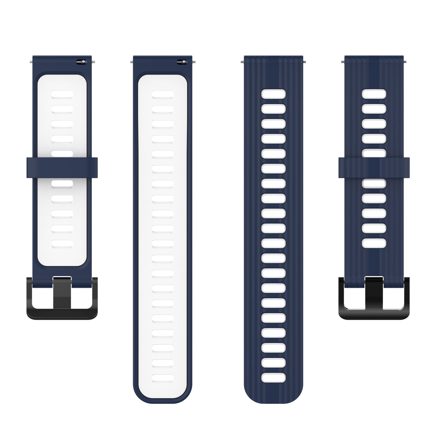 20mm Silicone Stripe Bi-color Watch Strap Soft Wristband with Buckle for Huawei Watch GT2 42mm/Samsung Galaxy Watch4 Classic 42mm/46mm/Watch4 40mm/44mm