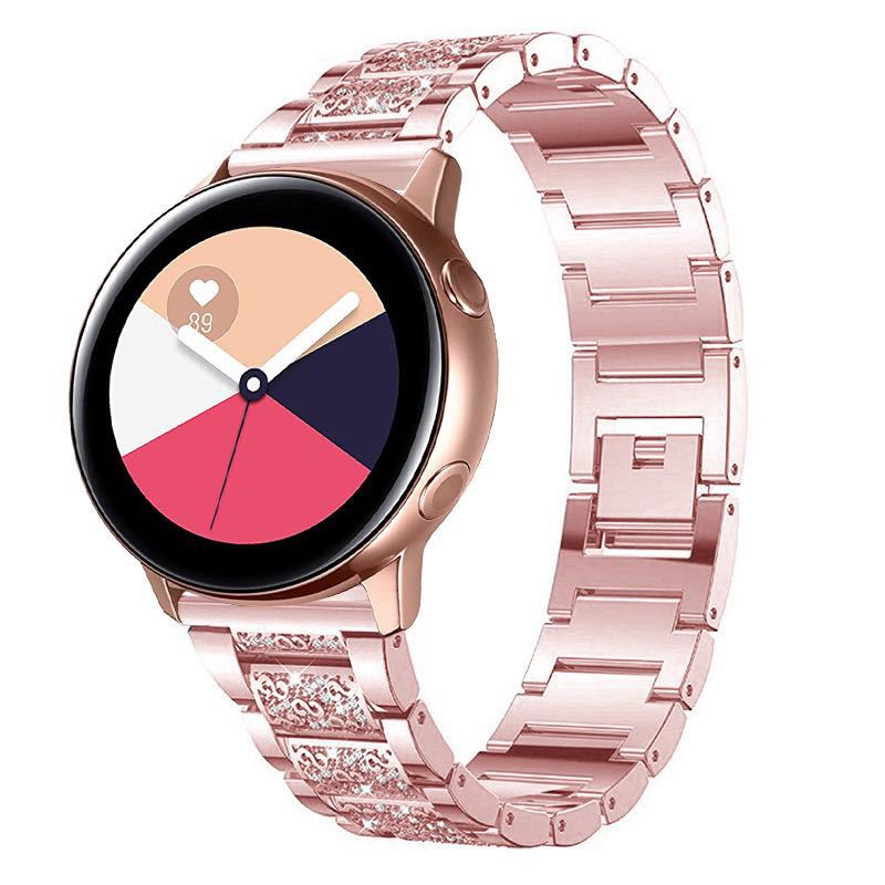 18mm 3-beads Rhinestone Decor Smart Watch Strap Metal Wrist Band for Garmin Venu 2S/Vivoactive 4S