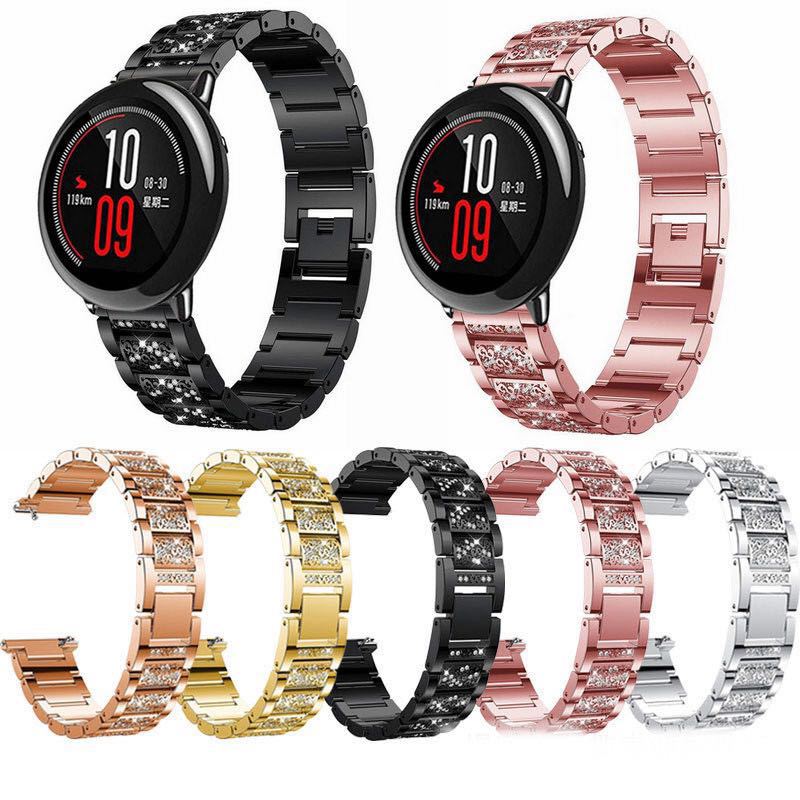 18mm 3-beads Rhinestone Decor Smart Watch Strap Metal Wrist Band for Garmin Venu 2S/Vivoactive 4S