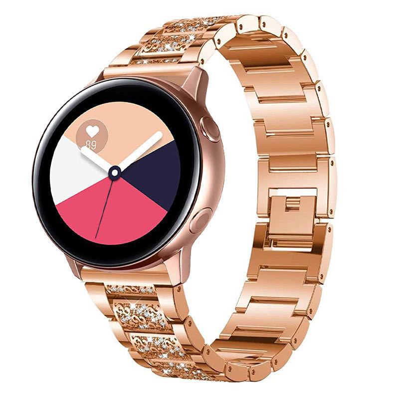 18mm 3-beads Rhinestone Decor Smart Watch Strap Metal Wrist Band for Garmin Venu 2S/Vivoactive 4S