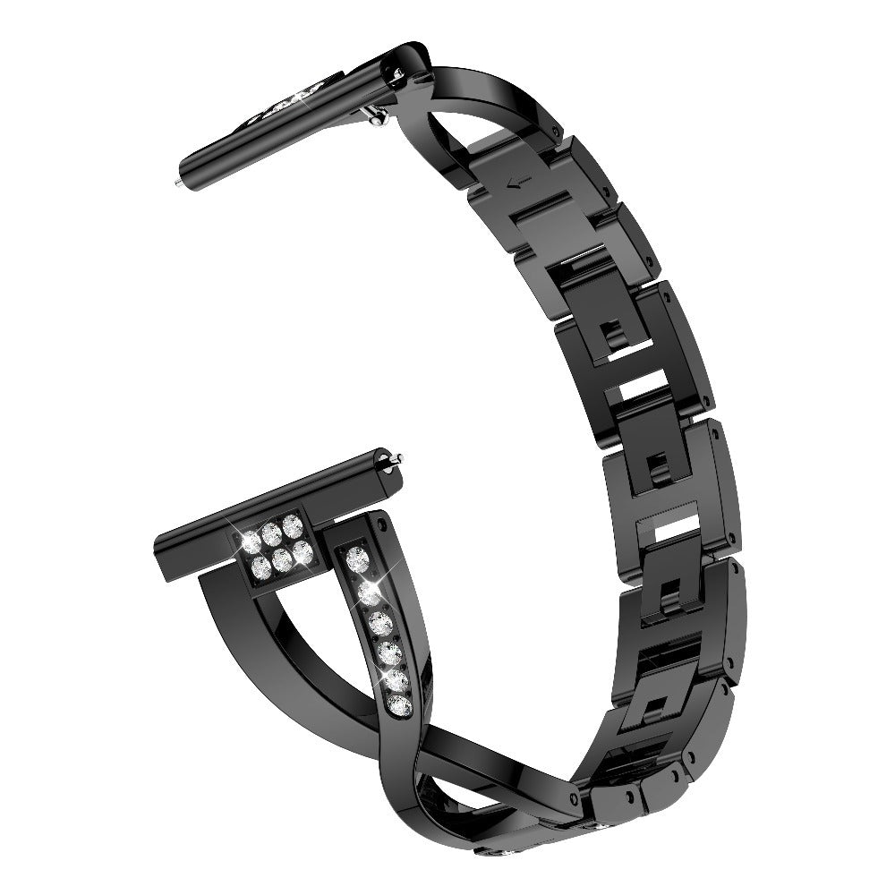 18mm Rhinestone Decor X Design Metal Watch Band Wrist Strap Replacement for Garmin Venu 2S/Vivoactive 4S