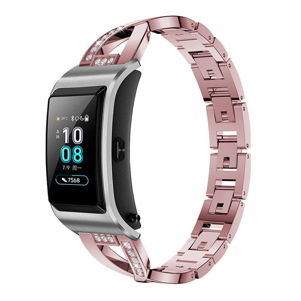 18mm Rhinestone Decor X Design Metal Watch Band Wrist Strap Replacement for Garmin Venu 2S/Vivoactive 4S