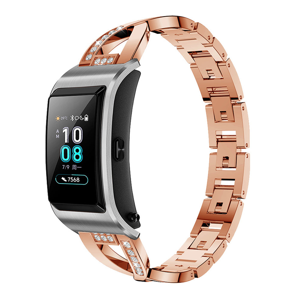 18mm Rhinestone Decor X Design Metal Watch Band Wrist Strap Replacement for Garmin Venu 2S/Vivoactive 4S