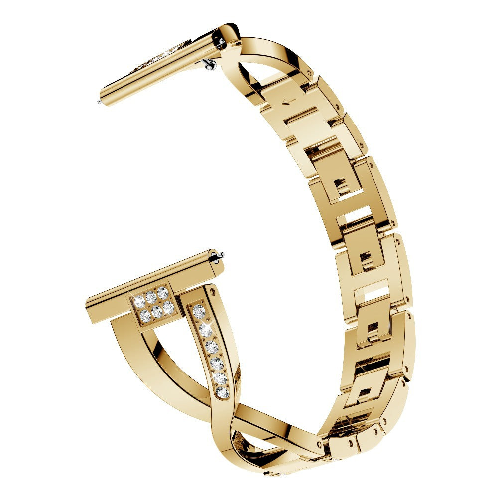 18mm Rhinestone Decor X Design Metal Watch Band Wrist Strap Replacement for Garmin Venu 2S/Vivoactive 4S