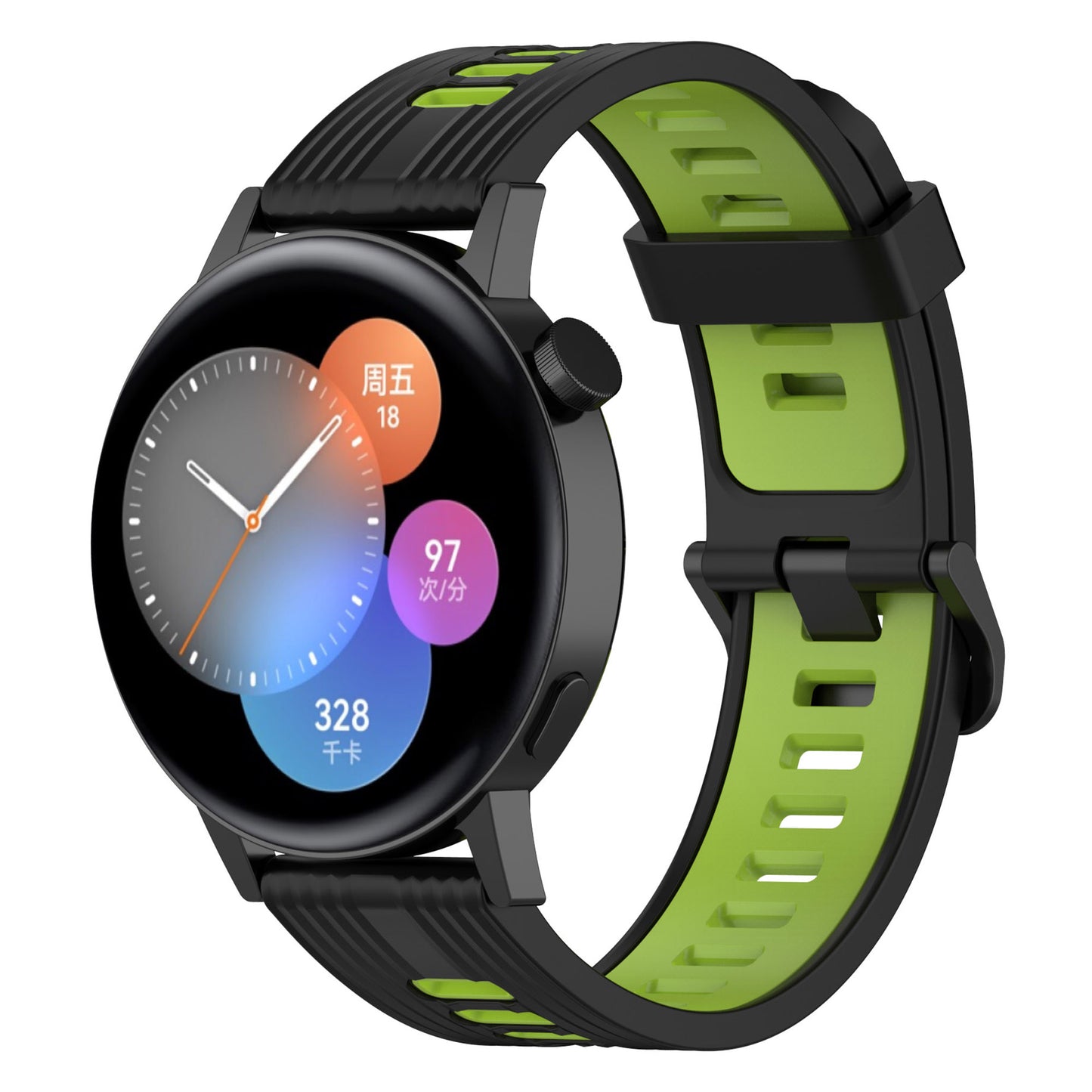 20mm Stripes Design Bi-color Silicone Soft Watch Band Adjustable Wrist Strap for Huawei Watch GT3 42mm/Samsung Galaxy Watch4 40mm/44mm