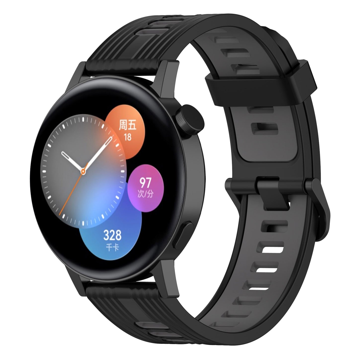 20mm Stripes Design Bi-color Silicone Soft Watch Band Adjustable Wrist Strap for Huawei Watch GT3 42mm/Samsung Galaxy Watch4 40mm/44mm
