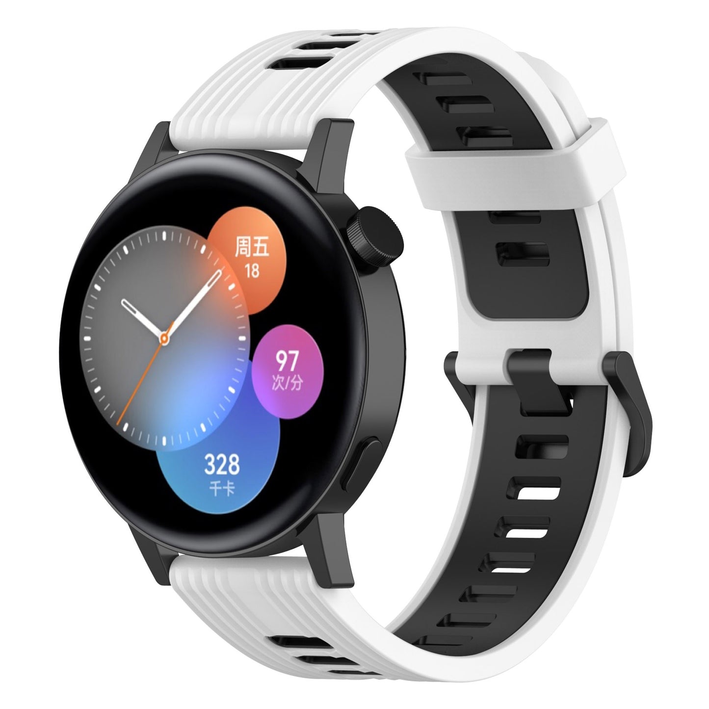 20mm Stripes Design Bi-color Silicone Soft Watch Band Adjustable Wrist Strap for Huawei Watch GT3 42mm/Samsung Galaxy Watch4 40mm/44mm